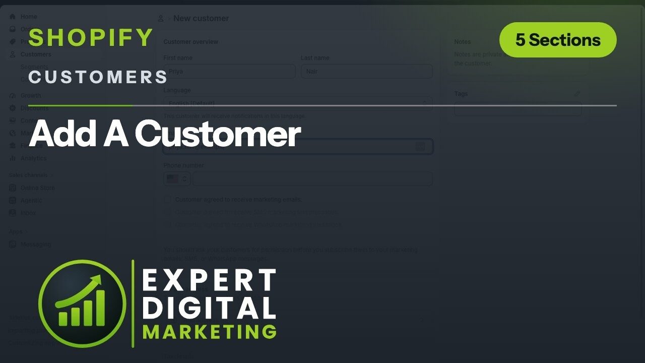 Title card for the Shopify admin video Add A Customer