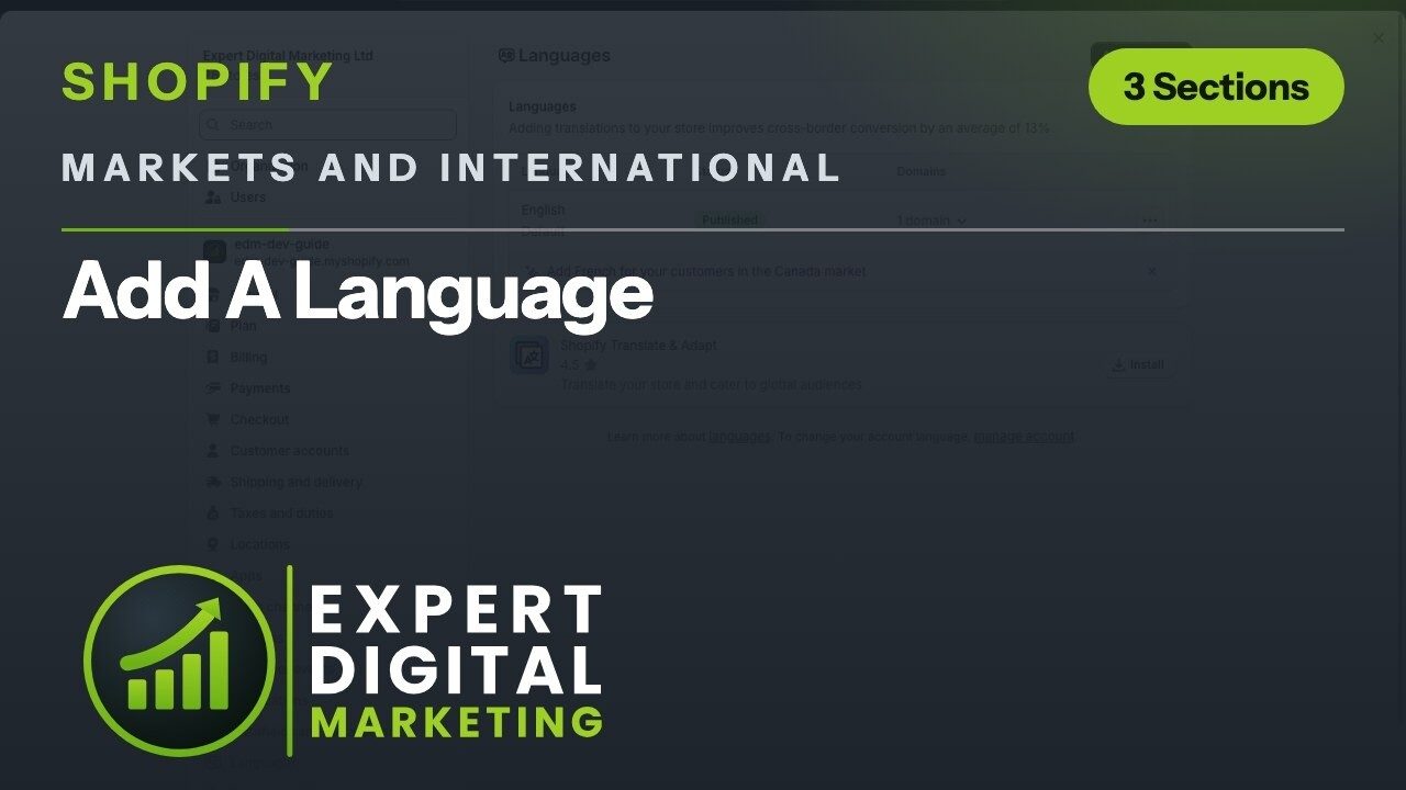 Title card for the Shopify admin video Add A Language
