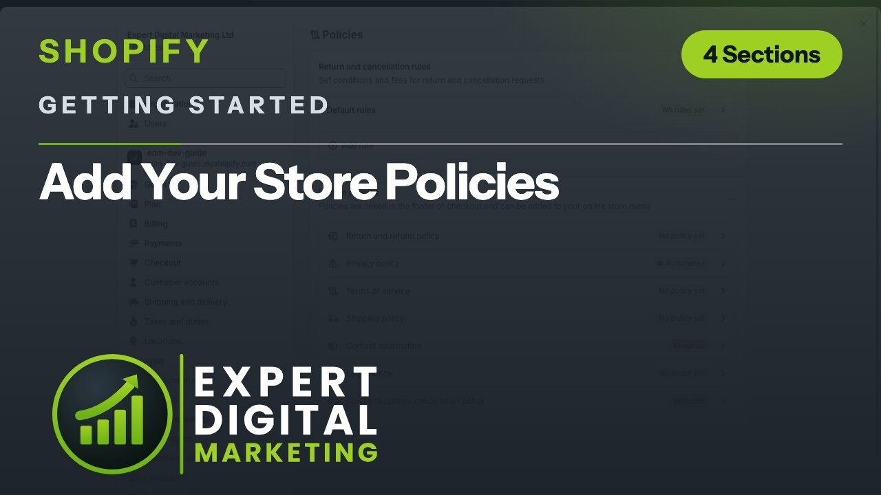 Title card for the Shopify admin video Add Your Store Policies
