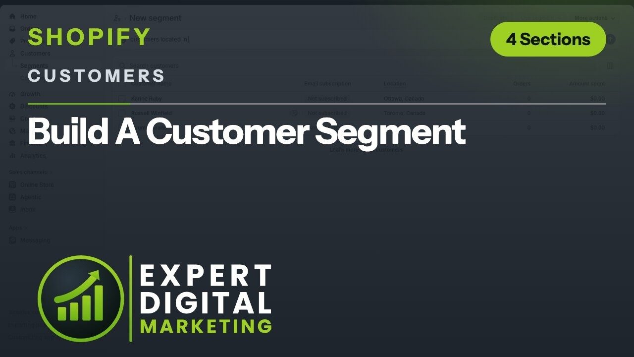 Title card for the Shopify admin video Build A Customer Segment