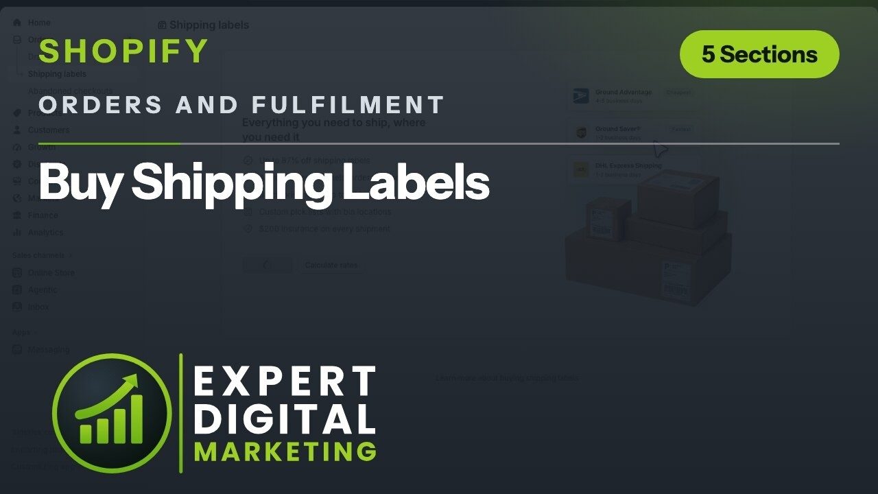 Title card for the Shopify admin video Buy Shipping Labels