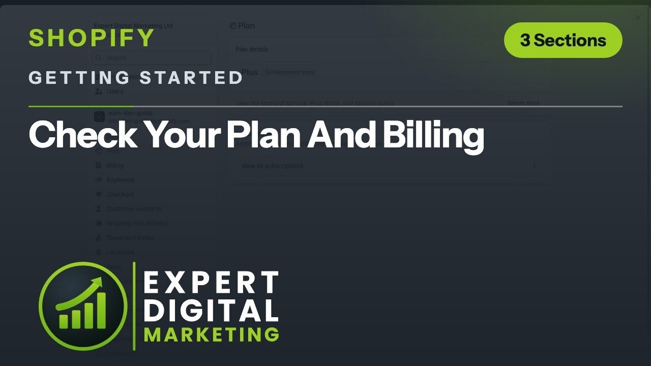 Title card for the Shopify admin video Check Your Plan And Billing