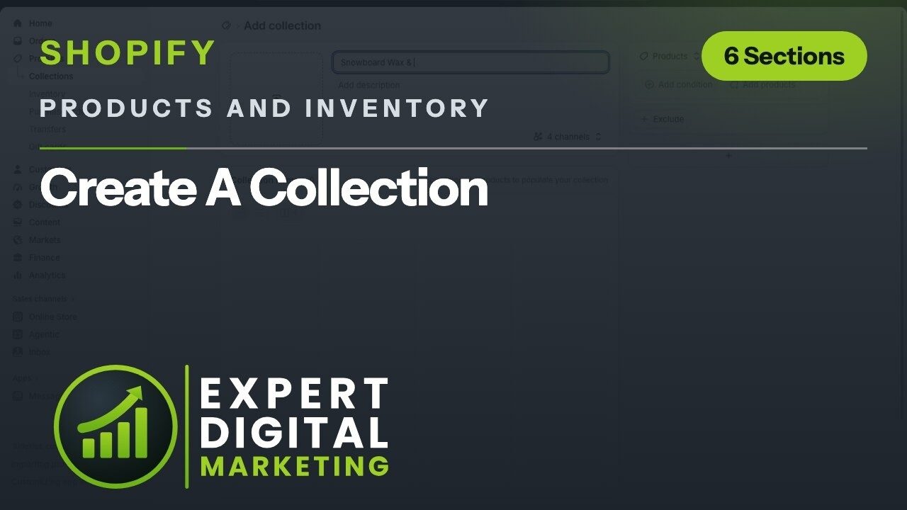 Title card for the Shopify admin video Create A Collection