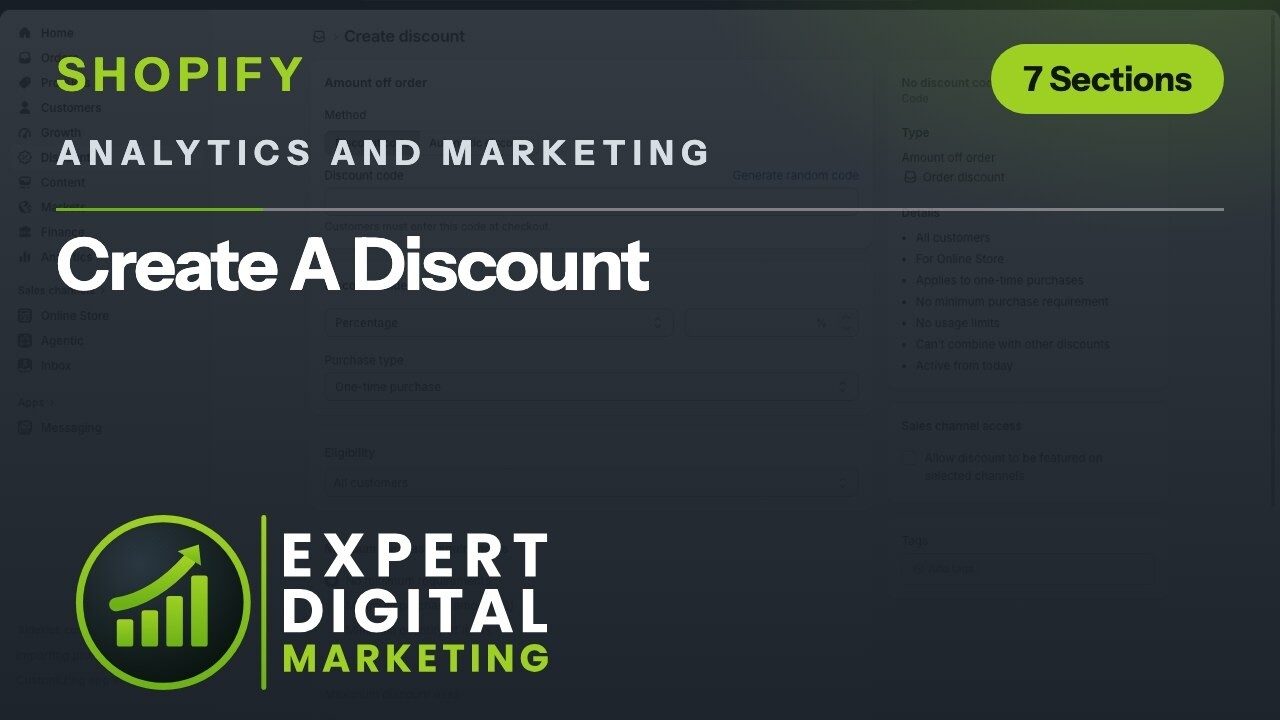 Title card for the Shopify admin video Create A Discount