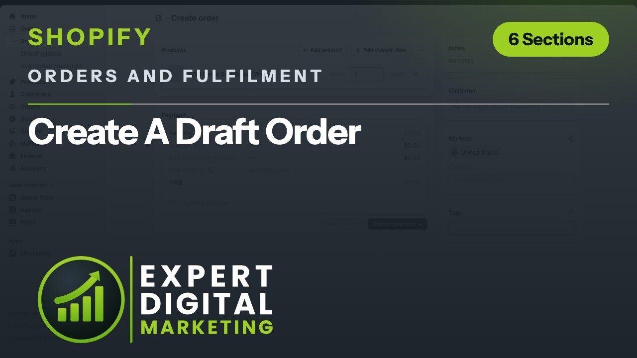Title card for the Shopify admin video Create A Draft Order