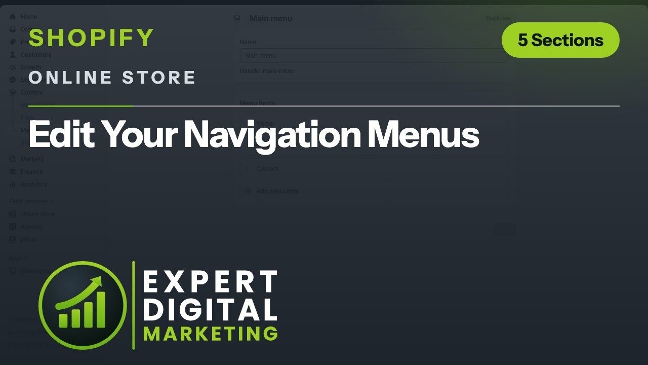 Title card for the Shopify admin video Edit Your Navigation Menus