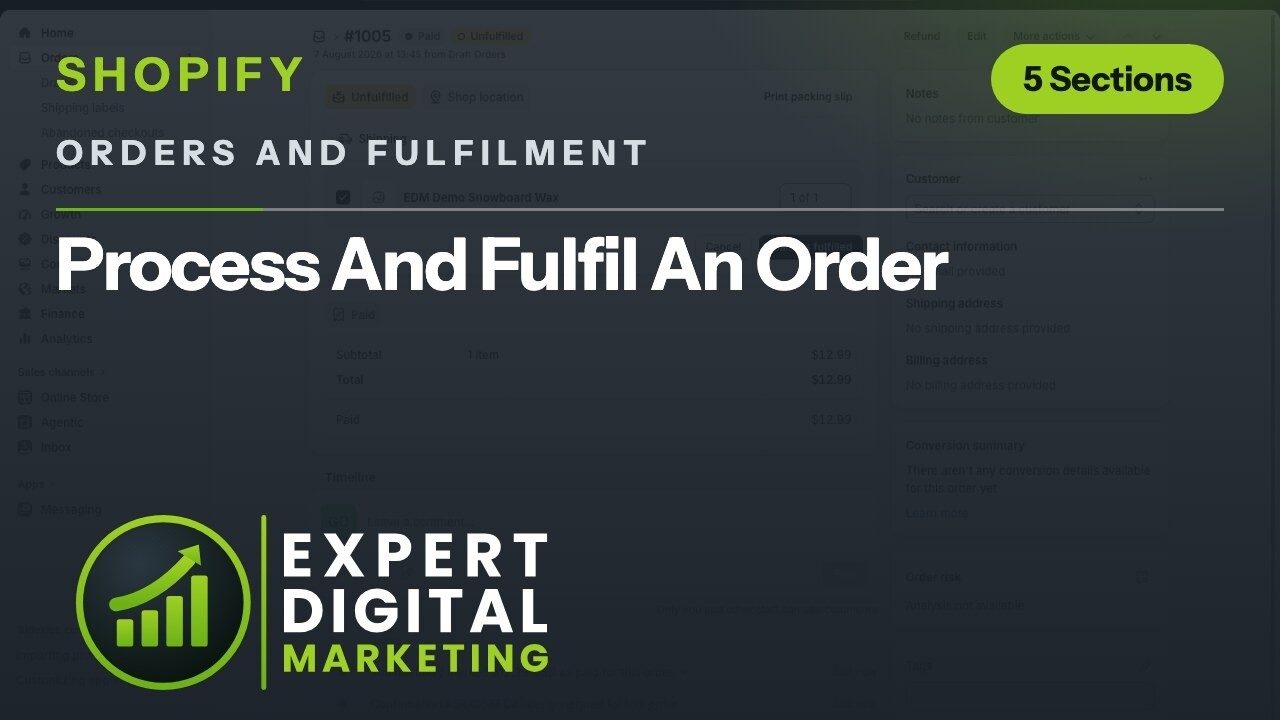 Title card for the Shopify admin video Process And Fulfil An Order