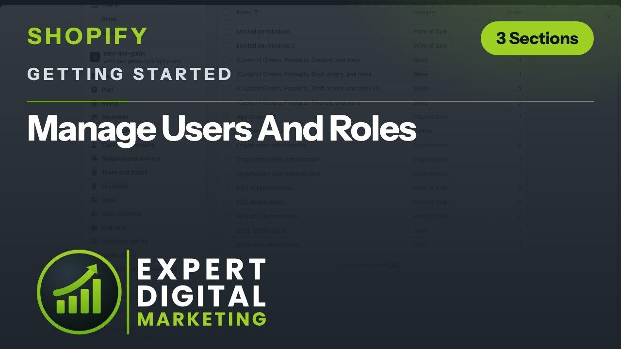 Title card for the Shopify admin video Manage Users And Roles