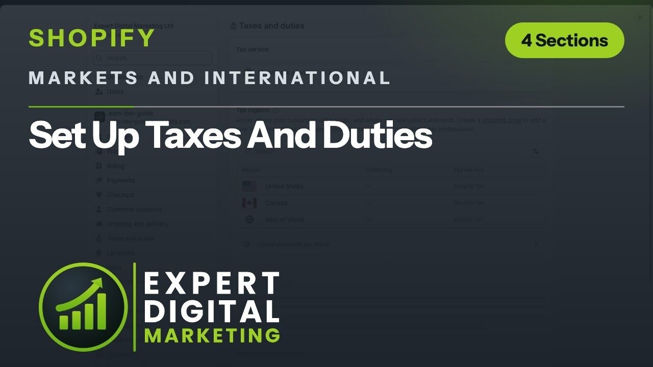 Title card for the Shopify admin video Set Up Taxes And Duties