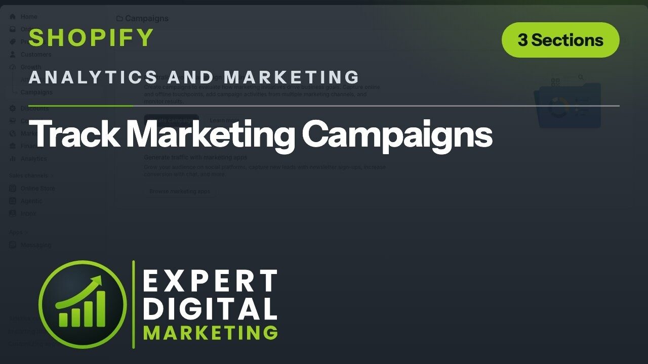 Title card for the Shopify admin video Track Marketing Campaigns