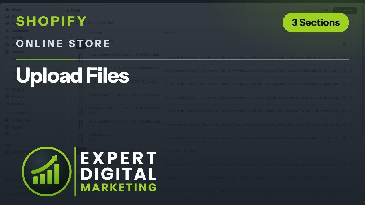 Title card for the Shopify admin video Upload Files