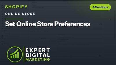 Title card for the Shopify admin video Set Online Store Preferences